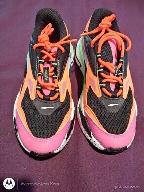 New Puma Black Sneakers with Pink, Orange & Mint Accents Sz 6